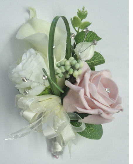 Ranunculus, Rose & Calla Lily Corsage with diamantes